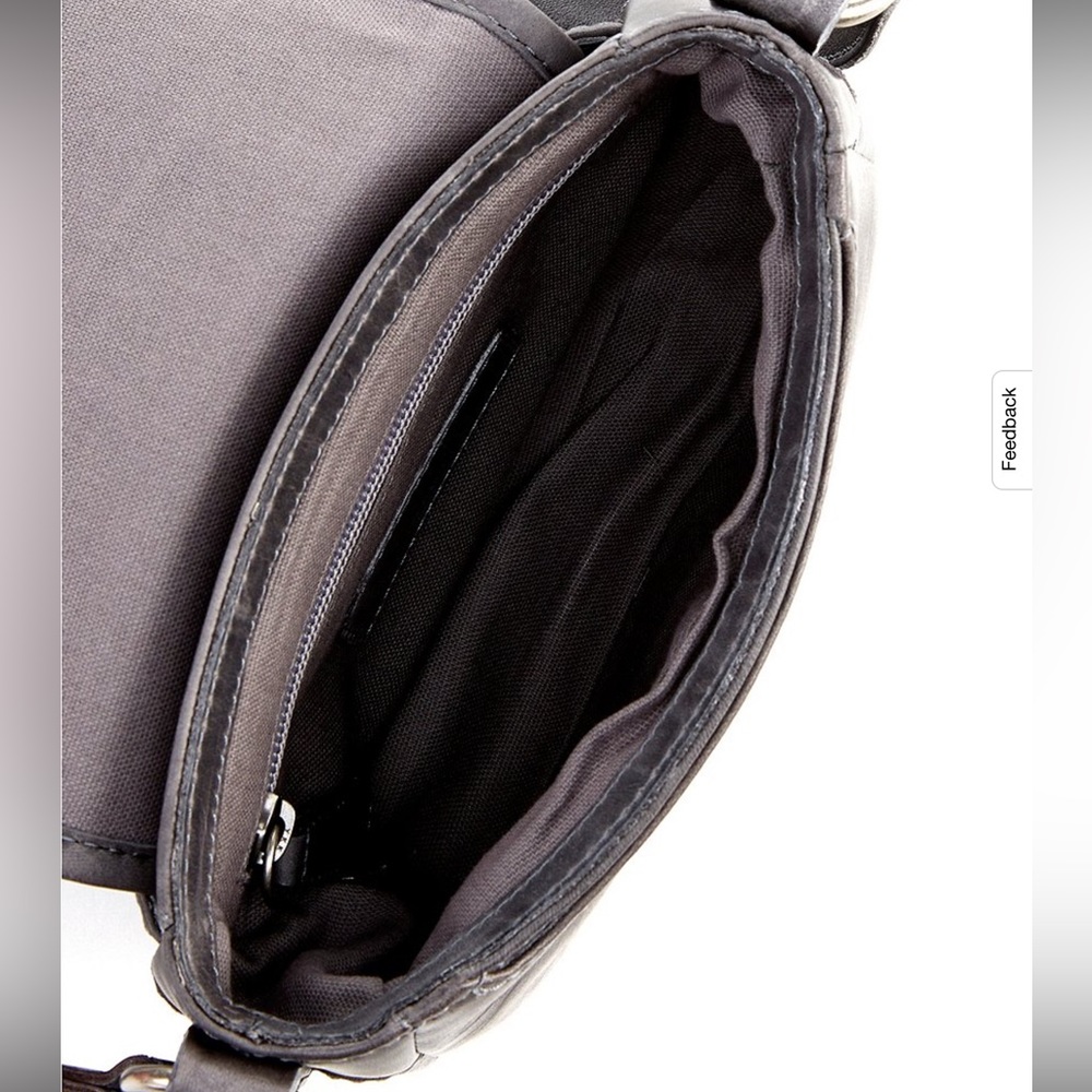 Frye Mellisa Button Pull-Up Leather Saddle Bag NWT gray black color carbon - Picture 4 of 8
